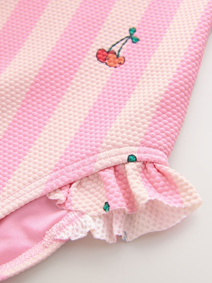 Pink Cherry Stripe Frill Leg Swimsuit (3mths-7yrs)