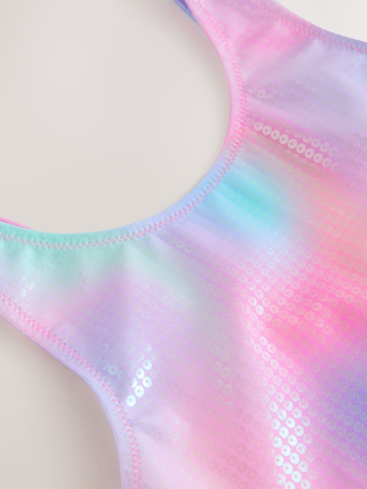 Pink Rainbow Foil Sequin Scoop Neck Swimsuit (3-16yrs)