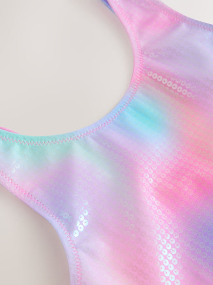 Pink Rainbow Foil Sequin Scoop Neck Swimsuit (3-16yrs)