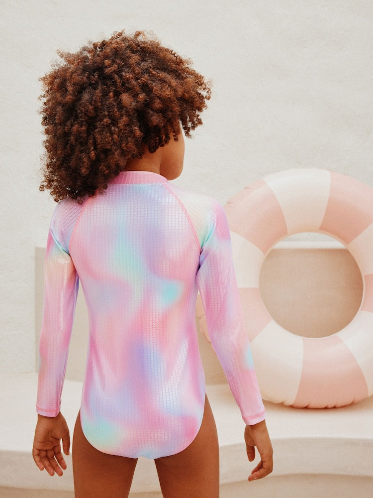 Pink Rainbow Foil Sequin Long Sleeve Sunsafe Swimsuit (3mths-10yrs)