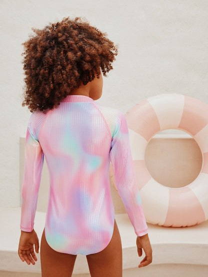 Pink Rainbow Foil Sequin Long Sleeve Sunsafe Swimsuit (3mths-10yrs)