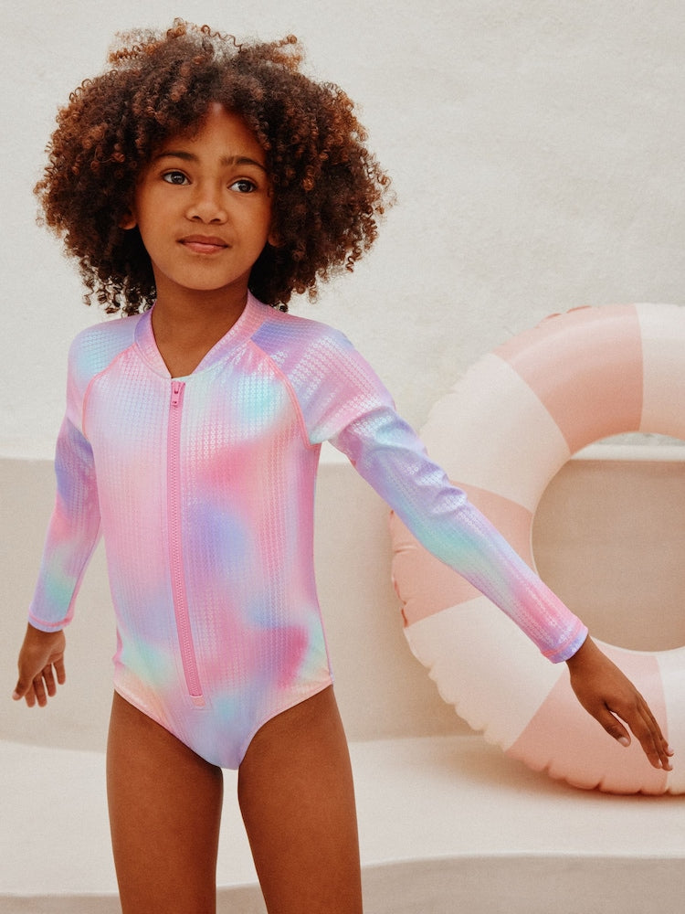 Pink Rainbow Foil Sequin Long Sleeve Sunsafe Swimsuit (3mths-10yrs)