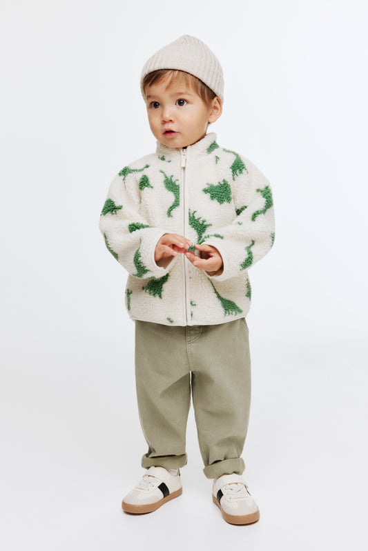 Green Dino Teddy Fleece Jacket