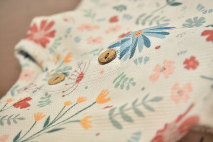 Long Sleeve Button Ribbed Organic Printed Cotton Dress